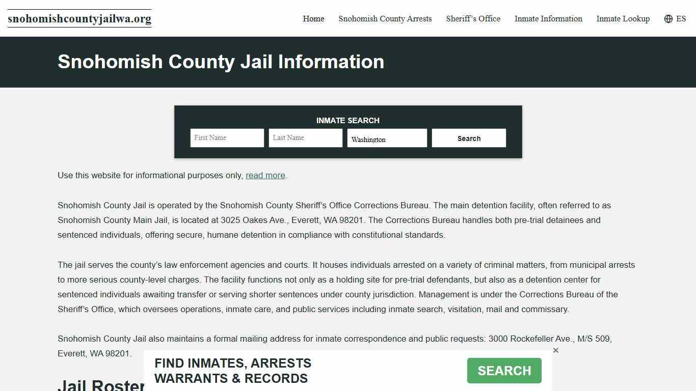 Snohomish County, WA Jail Roster, Inmate Info