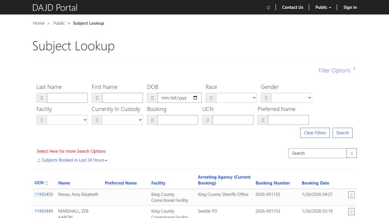 Subject Lookup · Custom Portal